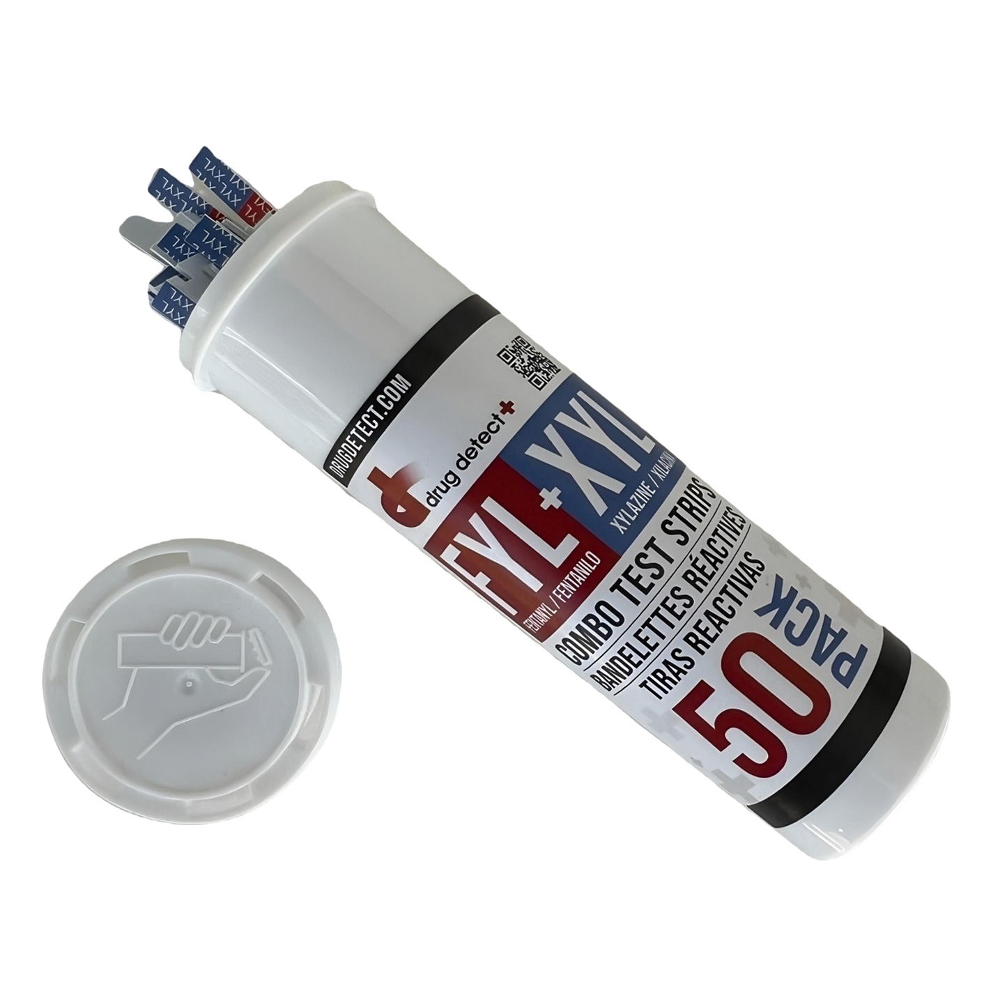 Drug Detect Fentanyl (FYL) + Xylazine (XYL) Combo Test Strips 50-pack (Resealable Container)