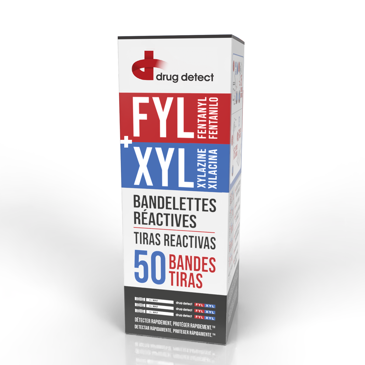 Drug Detect Fentanyl (FYL) + Xylazine (XYL) Combo Test Strips 50-pack (Resealable Container)