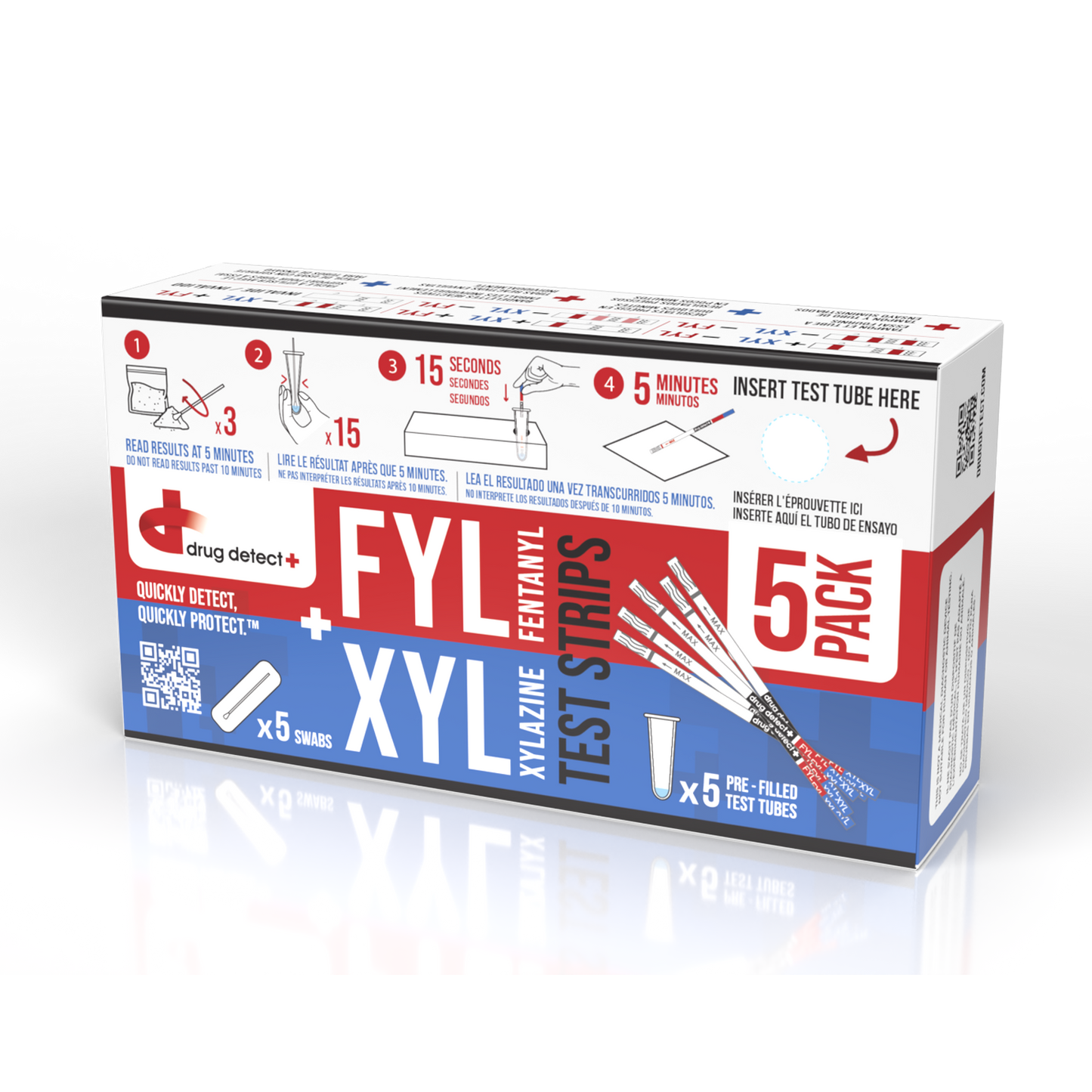 Drug Detect Fentanyl (FYL) + Xylazine (XYL) Combo Test Kit 5-pack