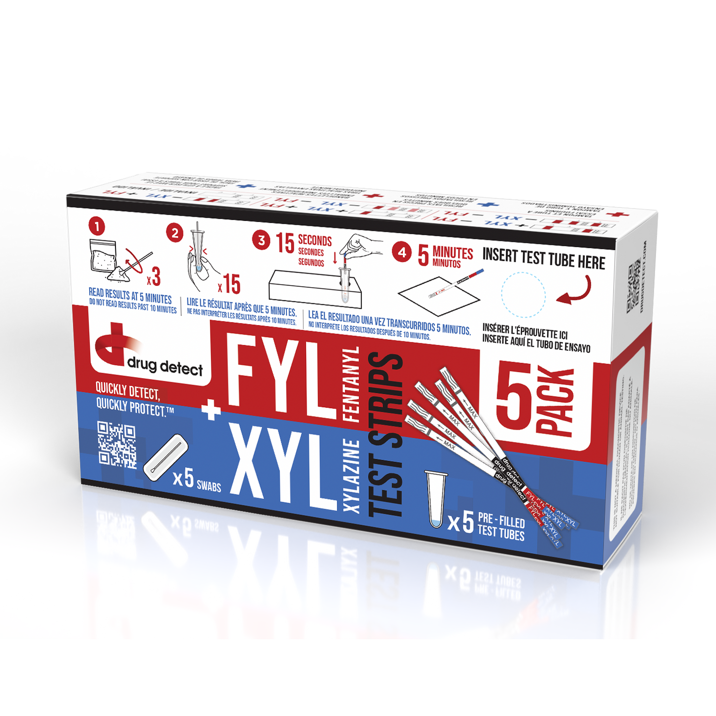 Drug Detect Fentanyl (FYL) + Xylazine (XYL) Combo Test Kit 5-pack