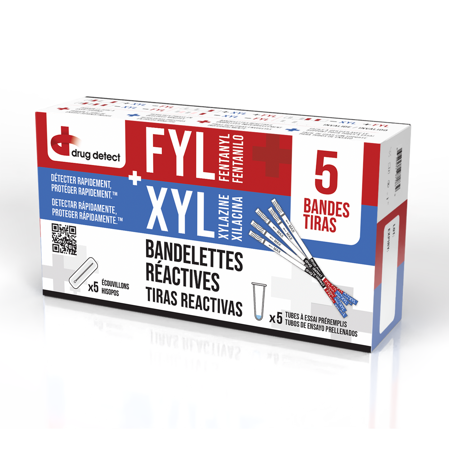 Drug Detect Fentanyl (FYL) + Xylazine (XYL) Combo Test Kit 5-pack